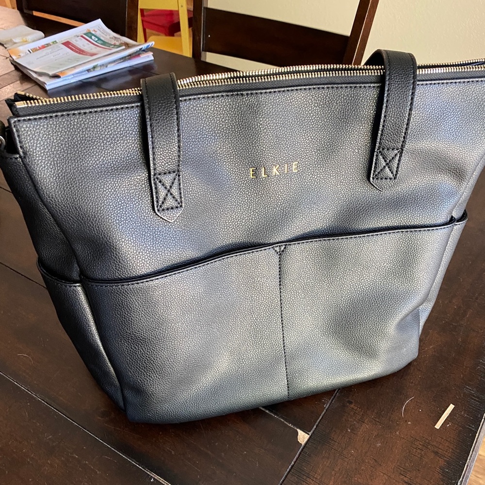 Black Vegan Leather Elkie & Co Diaper Bag